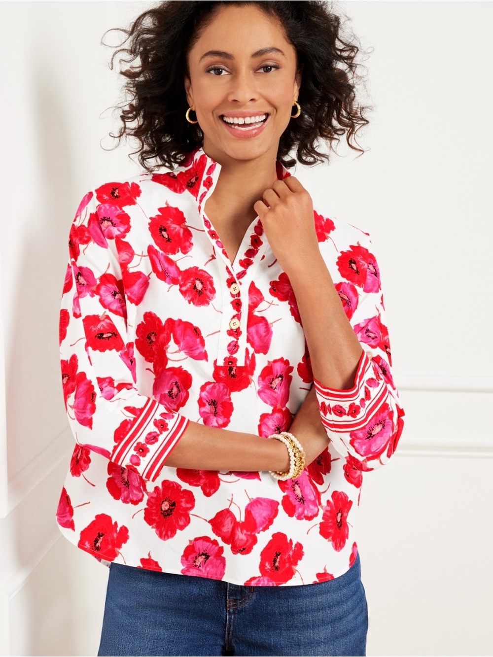 Talbots Poppy Floral Popover Blouse Women's Size 2XL Business Casual